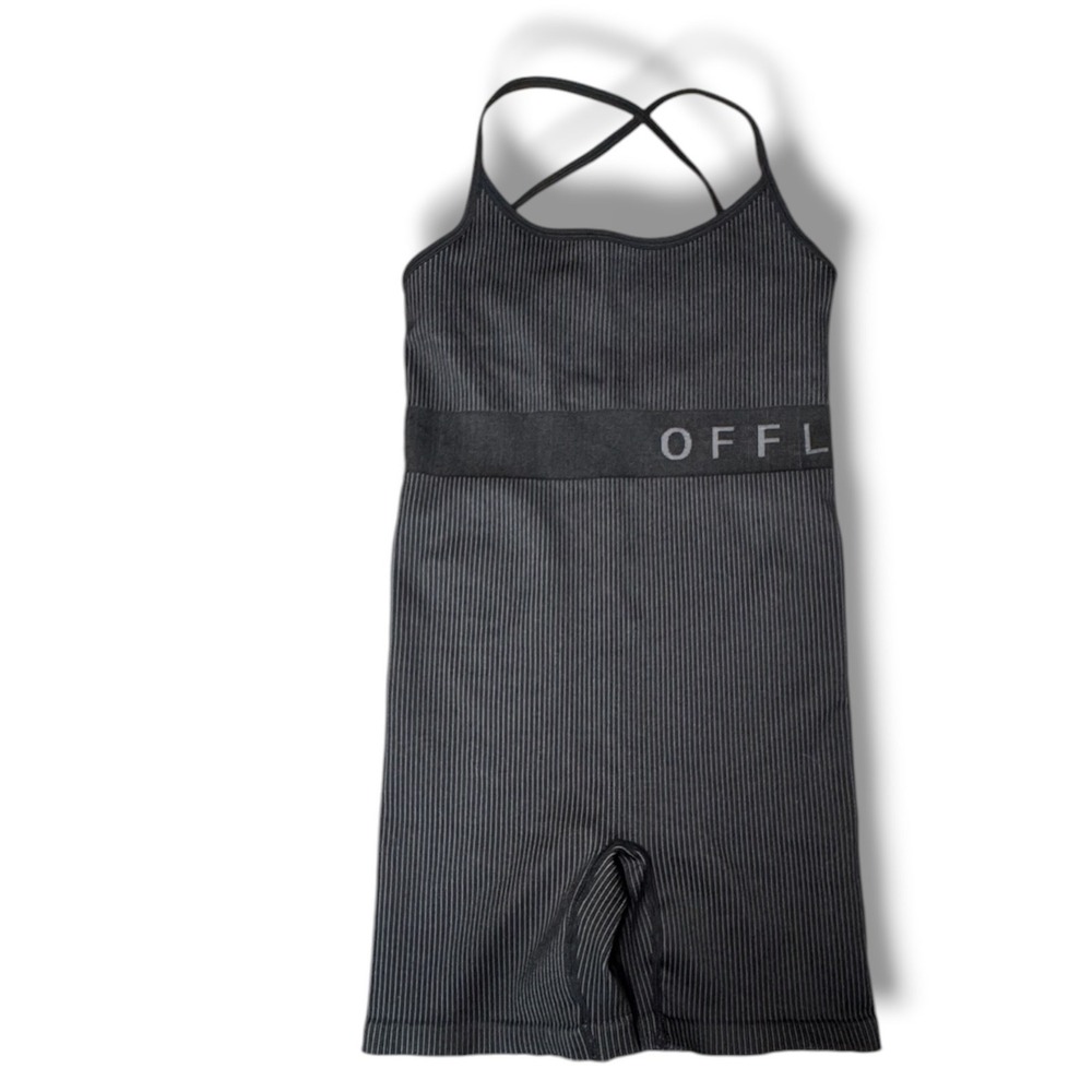 OFFLINE by Aerie Romper Womens Medium Black Ribbed Strappy Activewear One Piece